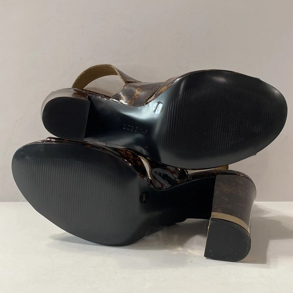 BCBGirls Brown Gold Tortoise Shell Patent Leather Ankle Strap Block Heels Size 9 - Picture 8 of 11